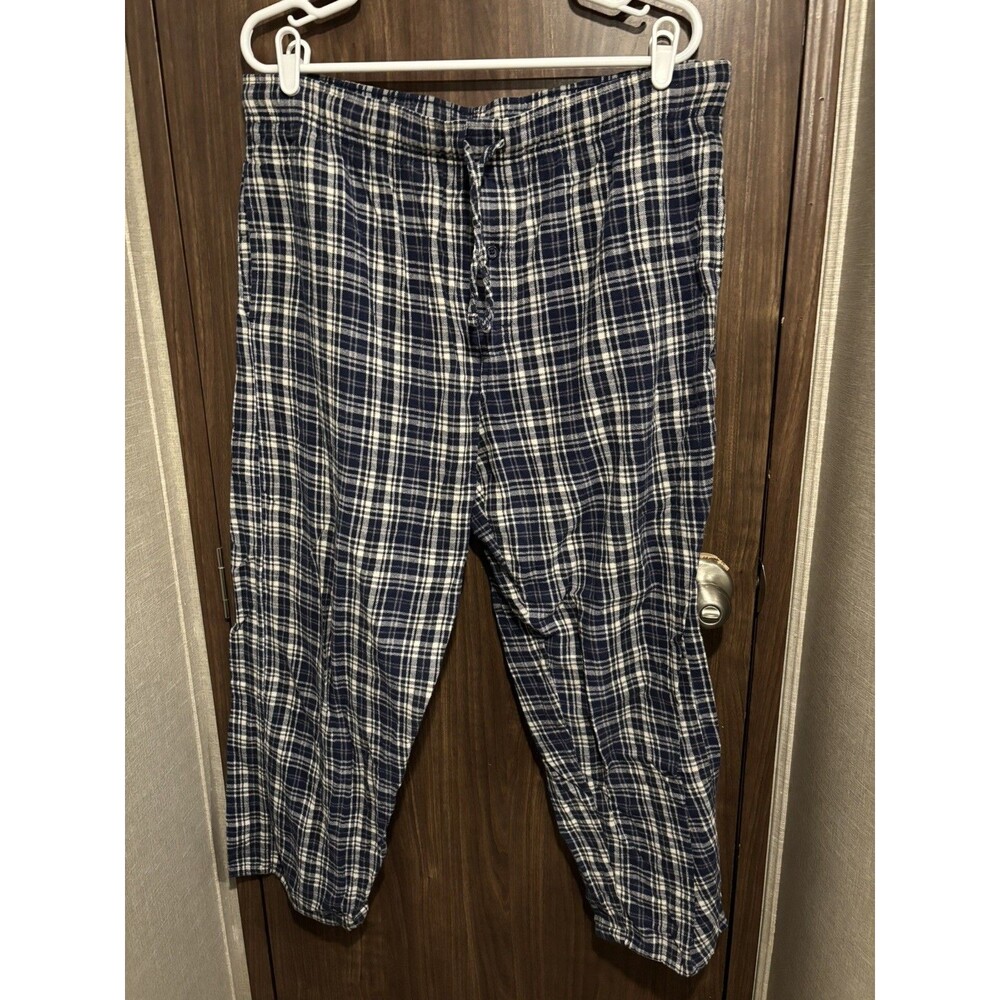 Fruit of the Loom Blue Plaid Pajamas Pants Sz L(36-38) Drawstring Elastic Waist